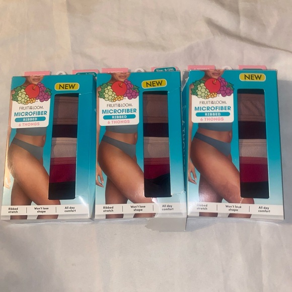 Fruit Of The Loom Microfiber Ribbed Thongs Size 9 Xxl Lot (3) - Picture 1 of 5